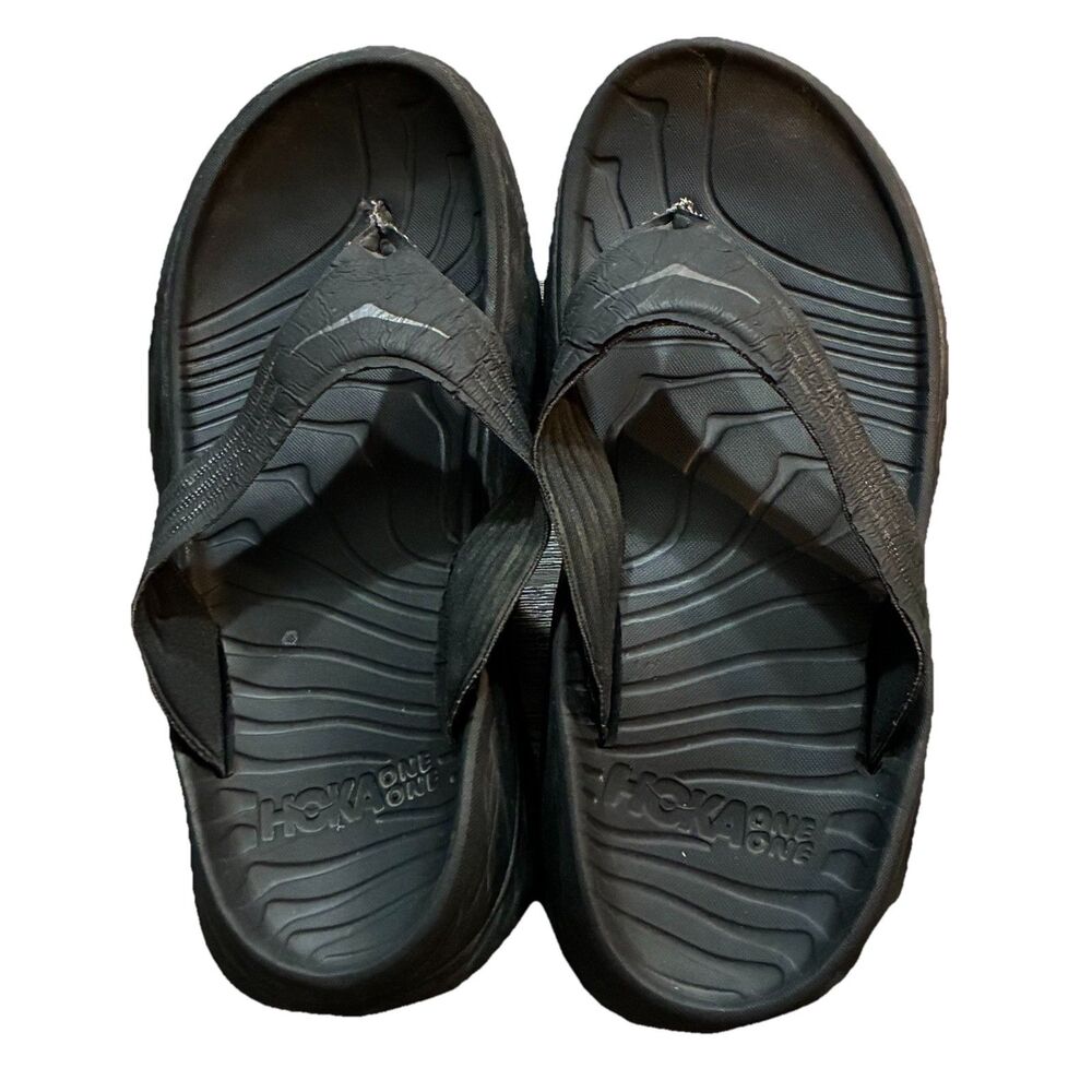 Hoka One One Ora Recovery Flip Flops Black Dark Gull Thong Sandals W10 US M8